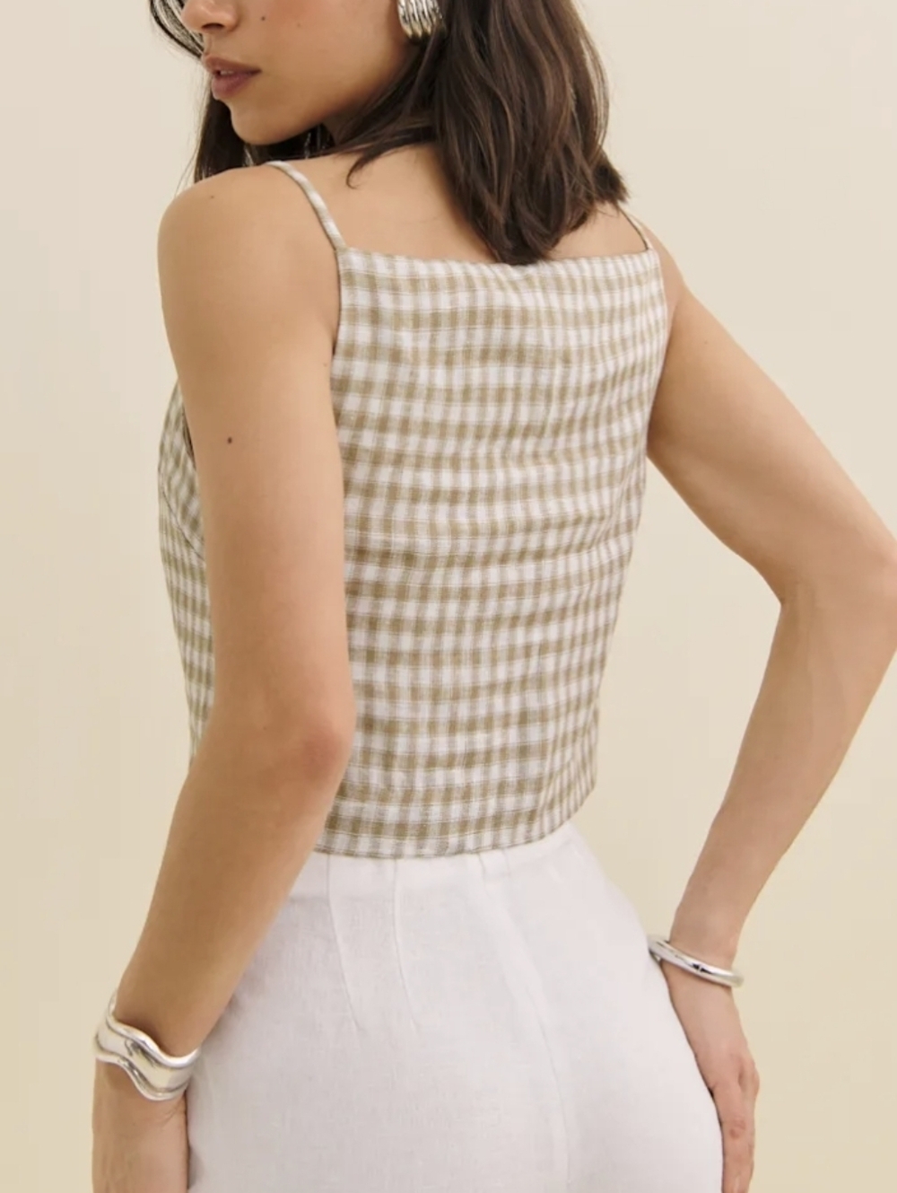 Reformation Beige and White Gingham Square-Neck Camisole - Picture 4 of 5